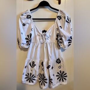 ASOS White Mini Dress with Black Floral Appliqué